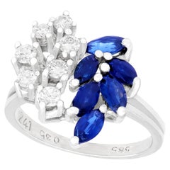 Bague cocktail en or blanc avec saphir et diamant de 1,10 carat