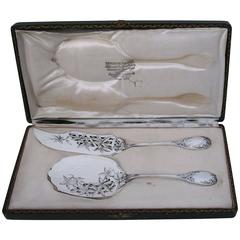 Antique Fabulous French Sterling Silver Ice Cream Set 2 pc with box Vine Leaves pattern