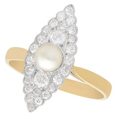Antique 1920s Pearl and Diamond Yellow Gold Cocktail Ring