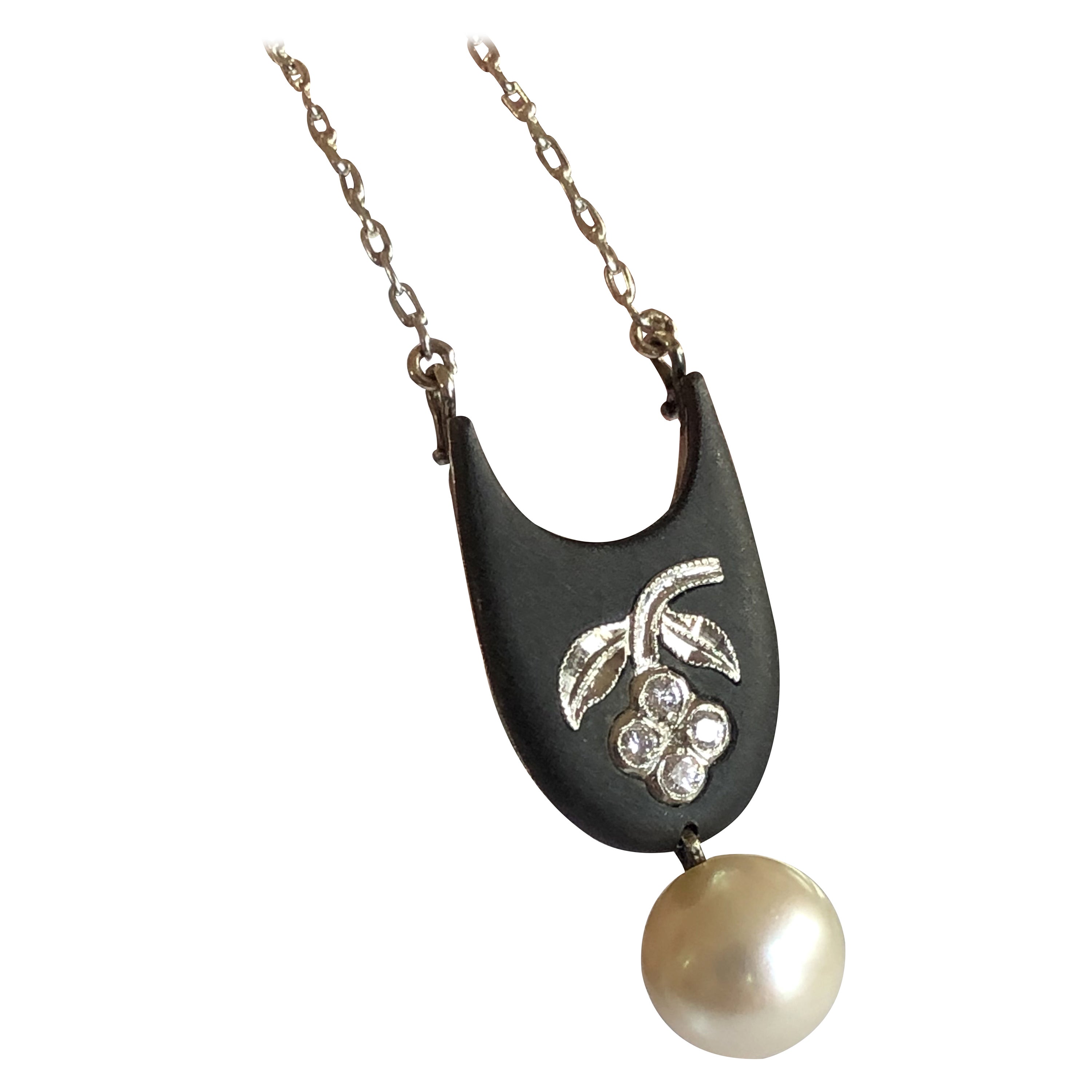 Marsh and Co. Pearl and Diamond Blackened Steel Collar Necklace For