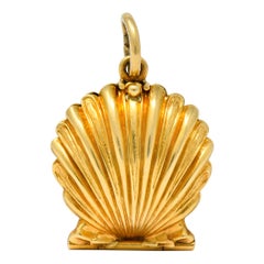 Art Nouveau Natural Freshwater Pearl 14 Karat Gold Clam Shell Locket Charm
