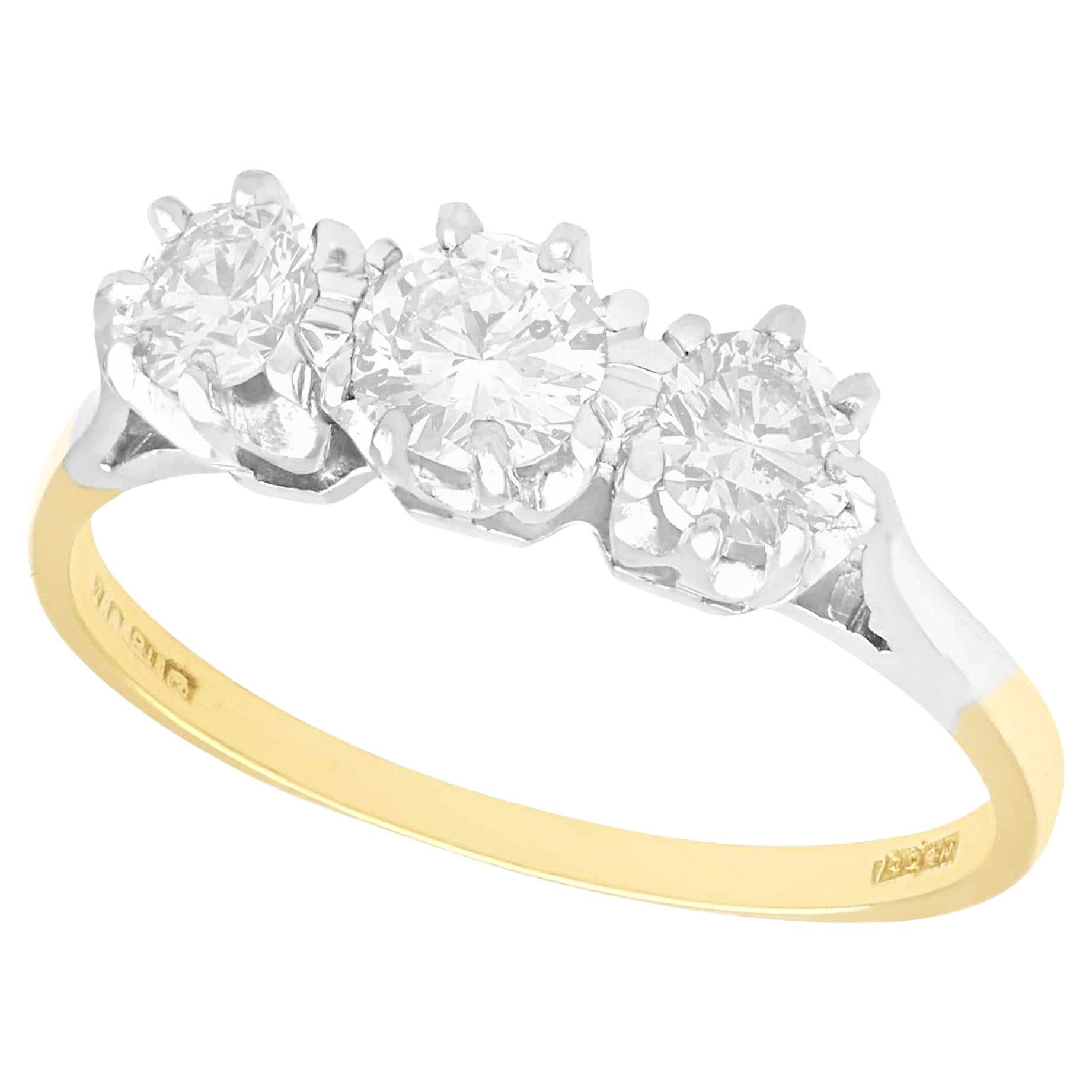 1.01 Carat Diamond and Yellow Gold Trilogy Engagement Ring For Sale