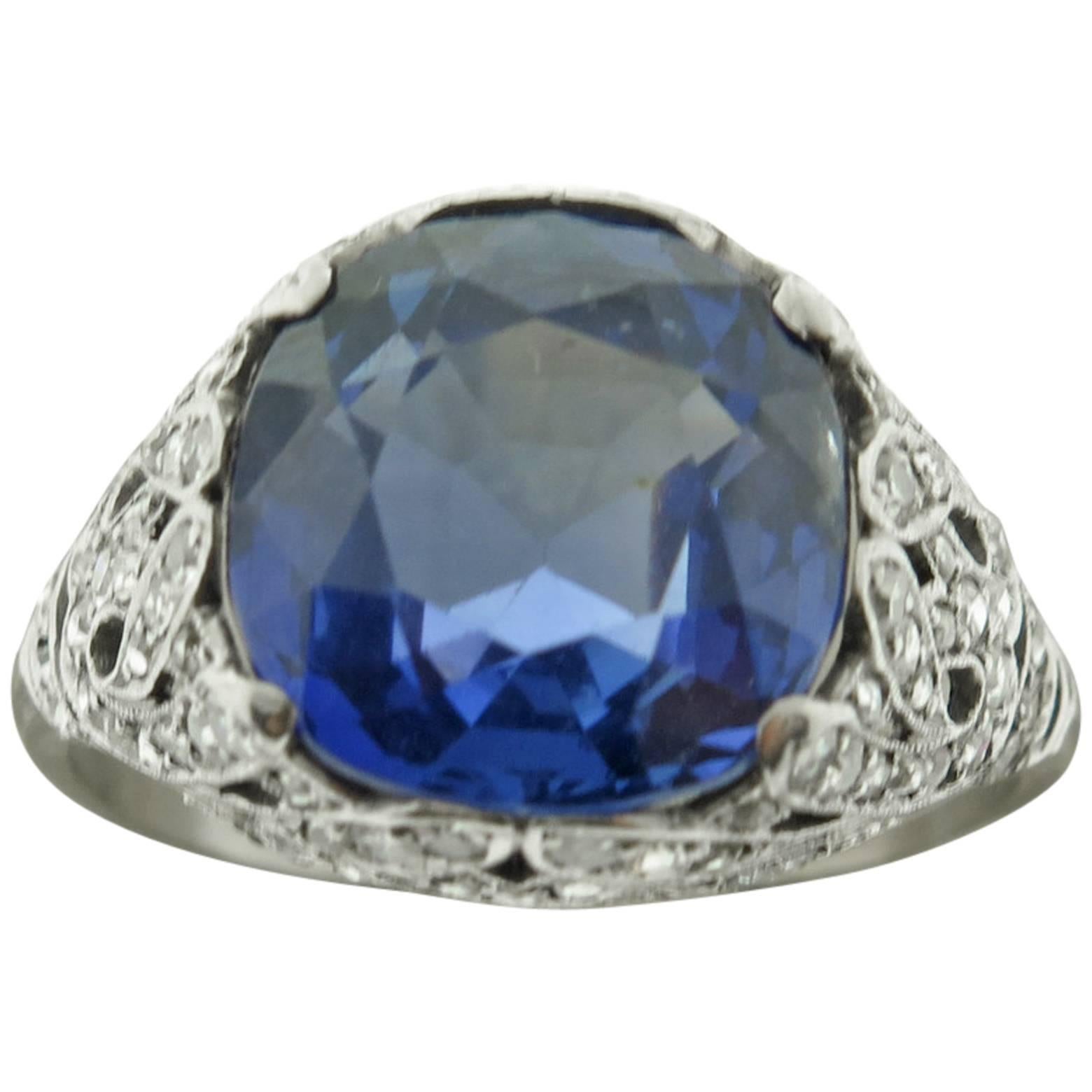 1920s Sapphire Diamond  filigree Platinum Ring