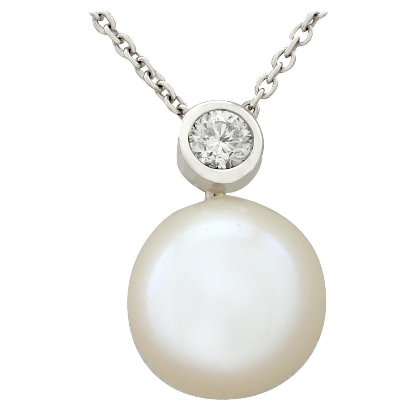 1960s Cultured Pearl and Diamond White Gold Necklace For Sale at 1stDibs