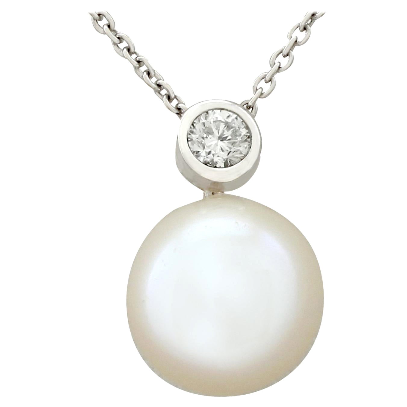 Vintage Cultured Pearl Diamond 18K White Gold Necklace For Sale