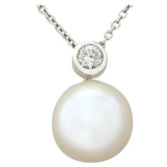 Retro Cultured Pearl Diamond 18K White Gold Necklace