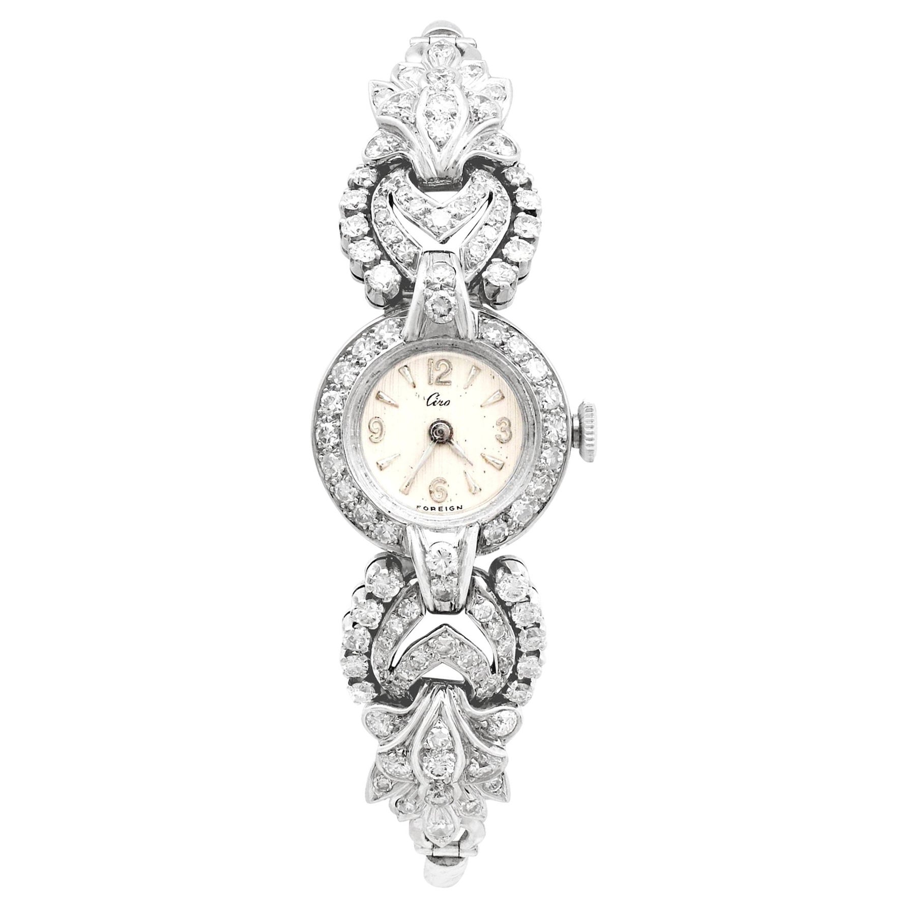 1950s 2.92 Carat Diamond and Platinum Cocktail Watch For Sale