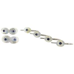 Trianon Rock Crystal Sapphire Gold Cufflinks Stud Dress Set