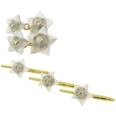 Trianon Carved Frosted Crystal Diamond Gold Star Cufflinks Stud Dress Set