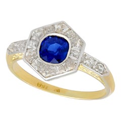 Antique French Sapphire and Diamond Yellow Gold Cocktail Ring