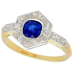 Antique French Sapphire and Diamond Yellow Gold Cocktail Ring