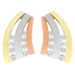 Retro 1960s Diamond and Rose White and Yellow Gold Stud Earrings