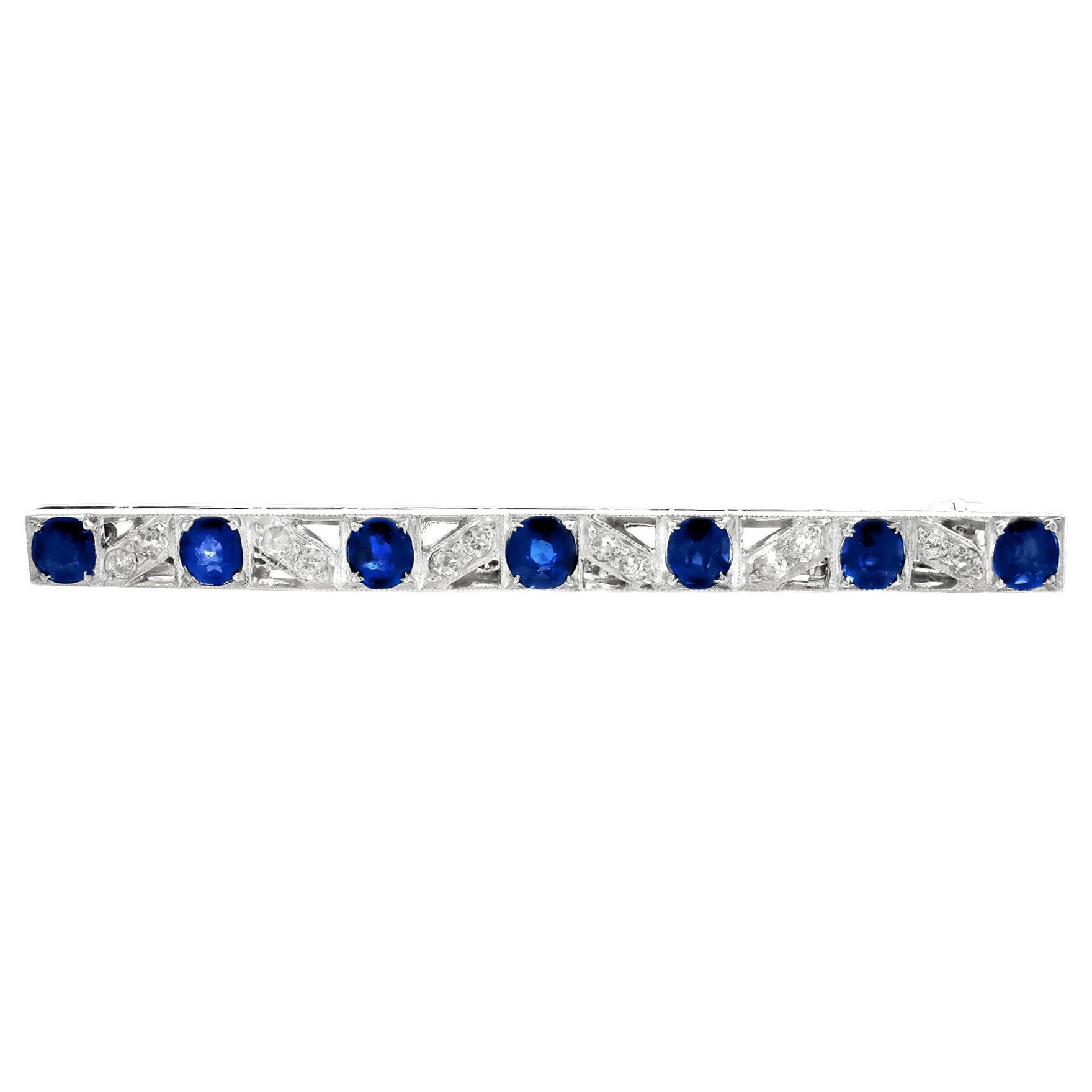 Antique 2.86 Carat Sapphire Diamond White Gold Brooch