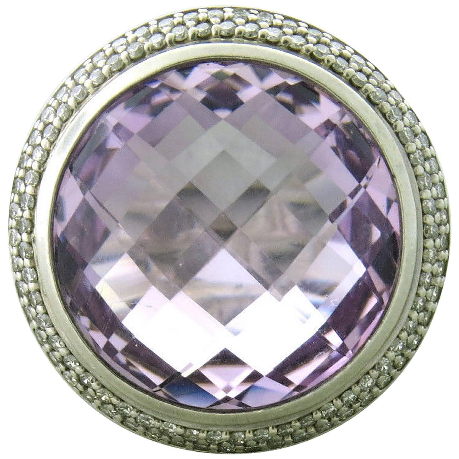David Yurman Cerise Amethyst Diamond Silver Cocktail Ring