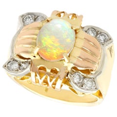 1940s 1.55 Carat Opal and Diamond Yellow Rose and White Gold Cocktail Ring