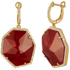 Sliced Triplet Ruby & Gold Dangle Earrings