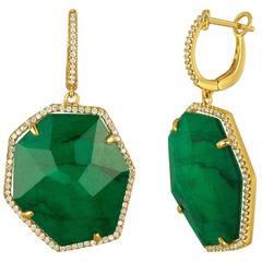 Triplet Emerald MOP Rock Crystal Diamond Gold Dangle Earrings 3