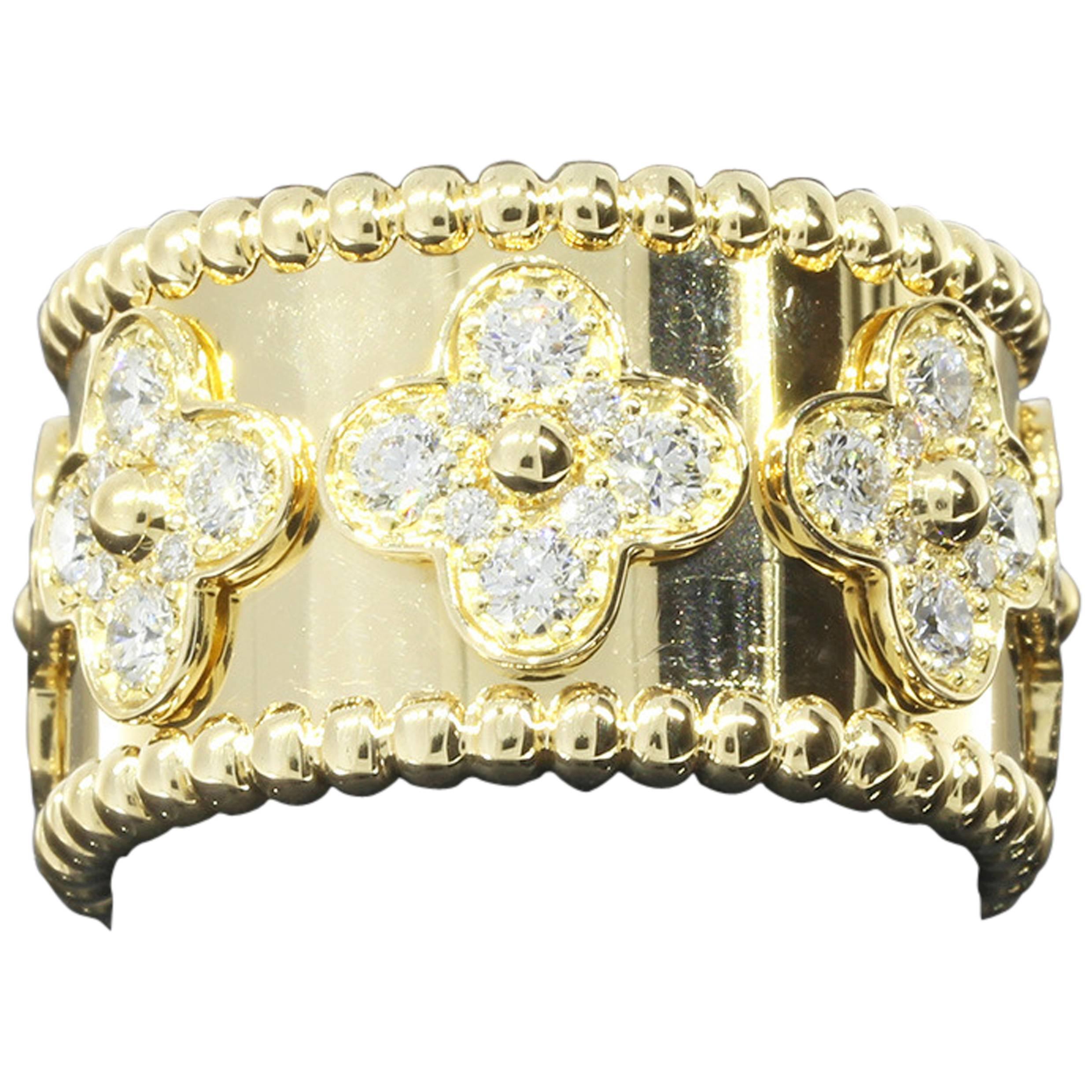 Van Cleef & Arpels Perlee Clover Diamond Gold Band