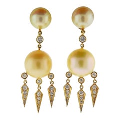 Assael Prince Dimitri Diamond South Sea Pearl Gold Drop Earrings