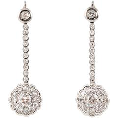 1920s Elegant Diamond Platinum Drop Earrings