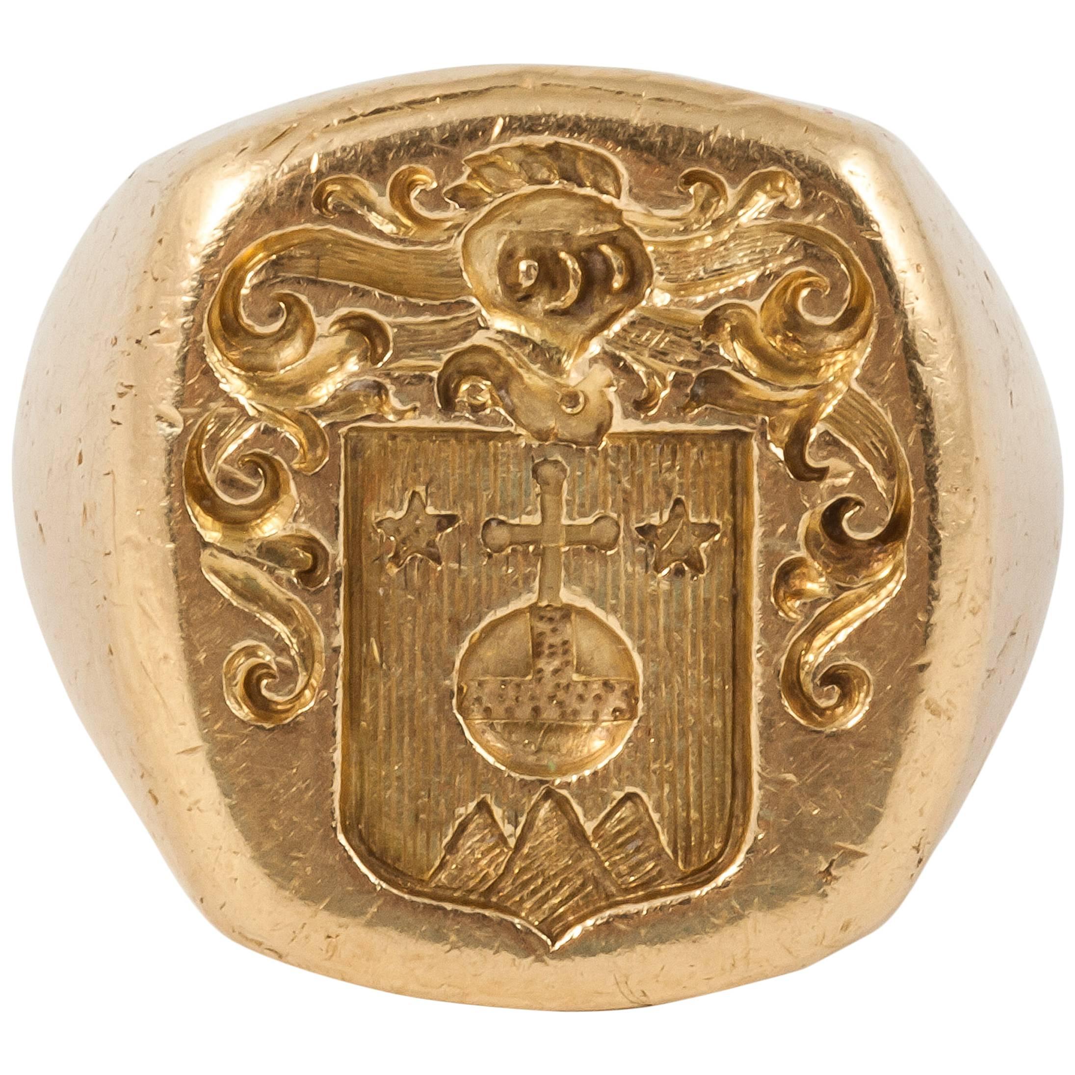 Engraved French Gold Signet Ring
