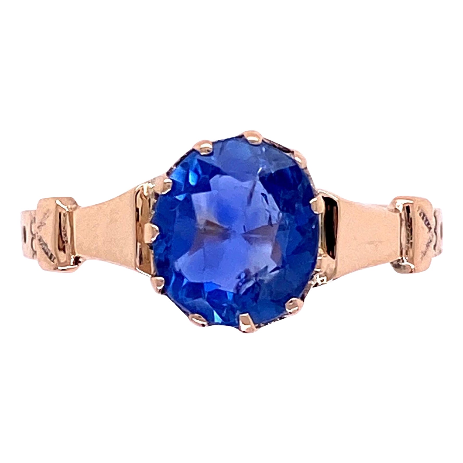 Vintage 1.51 Carat No Heat Blue Sapphire Antique Gold Ring Fine Estate Jewelry en vente