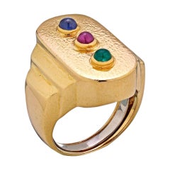 David Webb Gold Ruby Emerald Sapphire Cabochon Ring