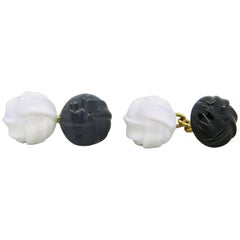 Trianon Carved White and Black Onyx Gold Cufflinks