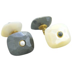 Trianon Mother of Pearl Hematite Pearl Gold Cufflinks