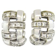 Tiffany & Co. Basketweave Diamond Gold Huggie Earrings