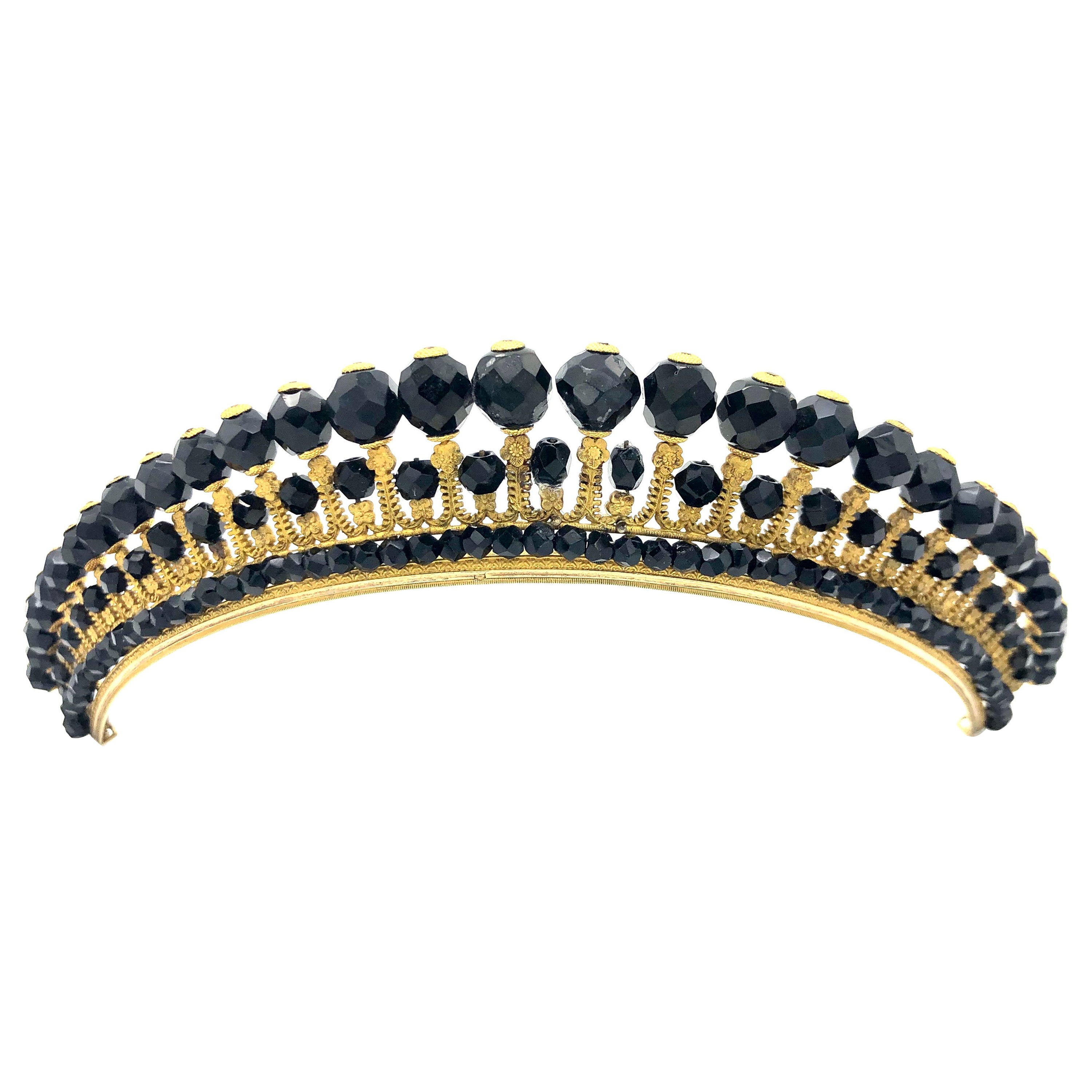 Antiker Empire-Tiara-Kopfschmuck, Ornament, Goldbronze-Onyx