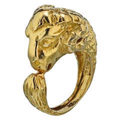 David Webb 18 Karat Yellow Gold Ram Goat Head Vintage Ring