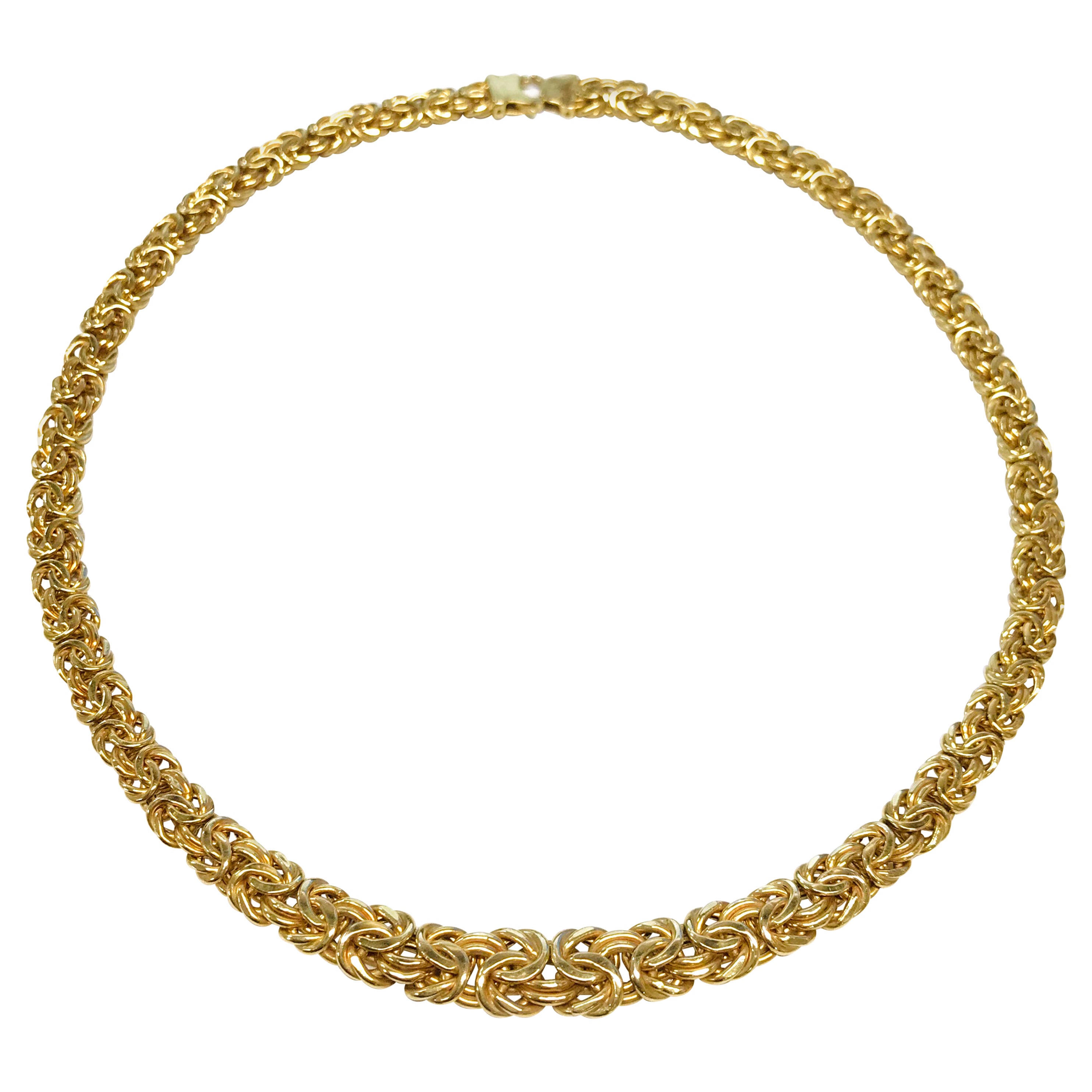 14 Karat Yellow Gold Tapered Byzantine Chain Necklace For Sale at 1stDibs
