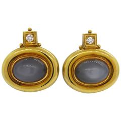 Elizabeth Gage Grey Moonstone Diamond Gold Earrings 1