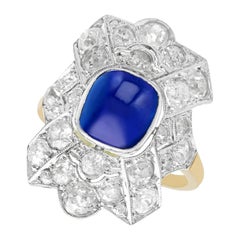Antique 2.02 Carat Sapphire and 2.78 Carat Diamond Yellow Gold Cocktail Ring