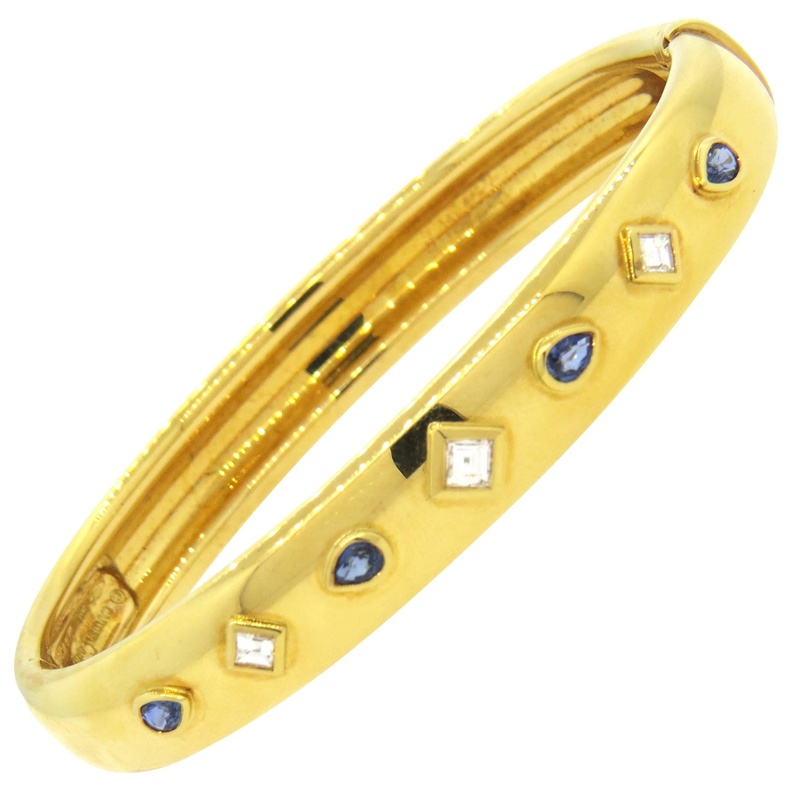 Cartier Sapphire Diamond Gold Bangle Bracelet