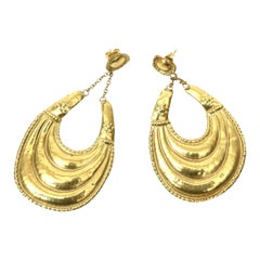 18 Karat Gold Dangle Pierced Earrings Italian Vintage