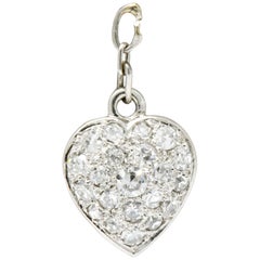 Art Deco 0.55 Carat Pavé Diamond Platinum Heart Charm
