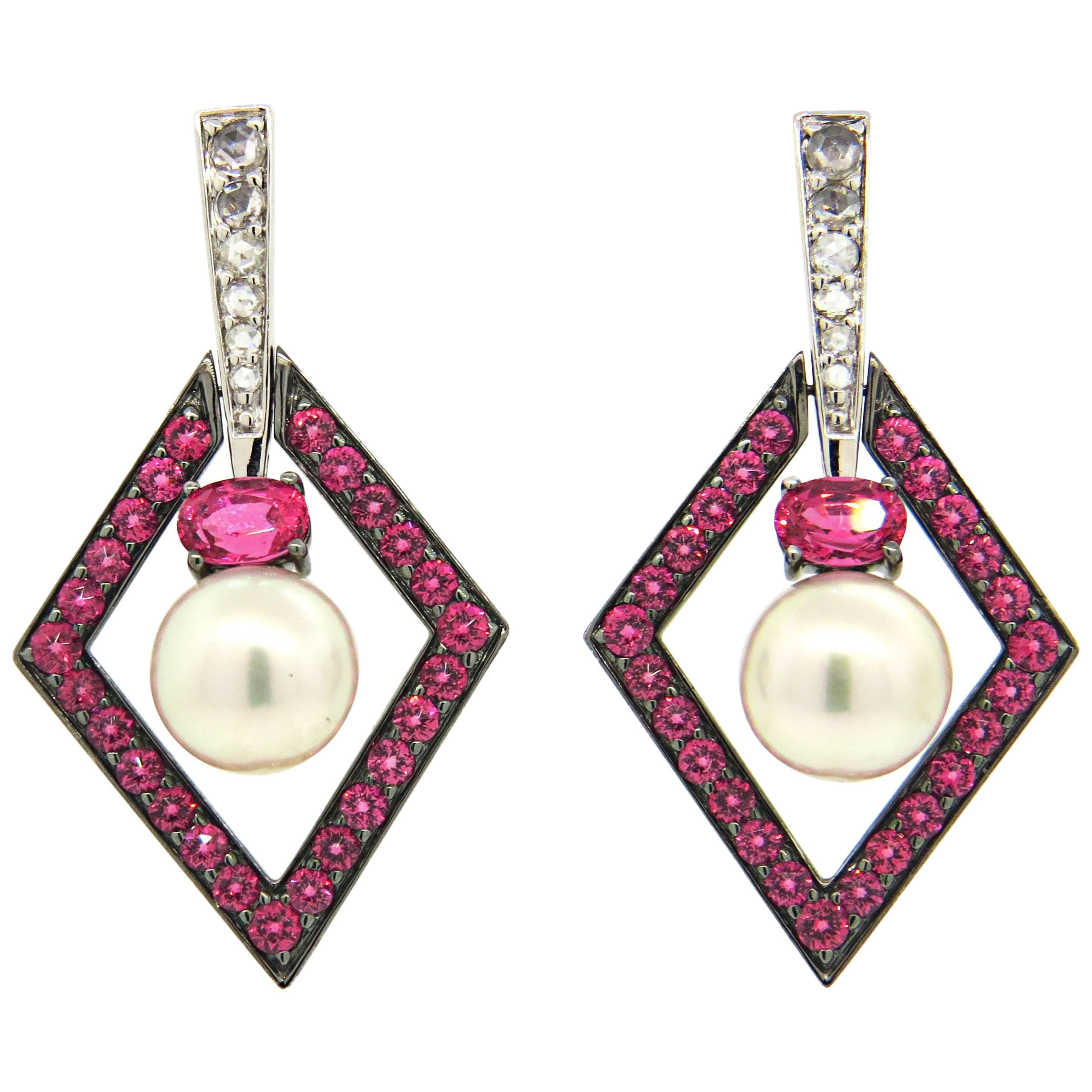 John Hardy Cinta Pearl Pink Spinel Diamond Gold Drop Earrings