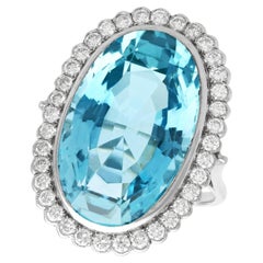 Anello cocktail in platino con acquamarina da 40,72 carati e diamante da 1,82 carati