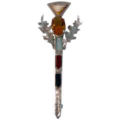 Große montierte schottische Achat Sterling Silber Kilt Pin/Brosche