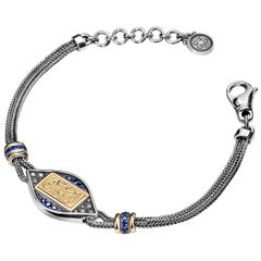 18 Karat Gold Sterling Silver Sapphire and Diamond Art Deco Style Bracelet