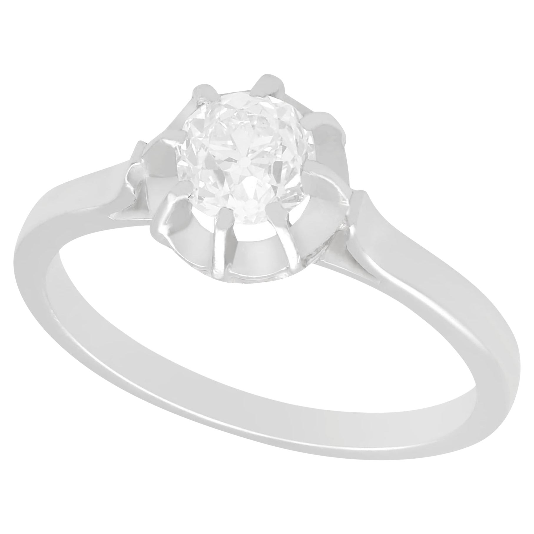 Anillo de compromiso solitario 1930 de diamantes y oro blanco engastado en platino en venta