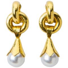 Elizabeth Locke South Sea Pearl Gold Drop Earrings