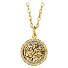 Syna Yellow Gold and Oxidized Silver Tree of Life Pendant with Diamond