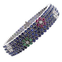 Colorful Sapphire Ruby Emerald Diamond Link Bracelet