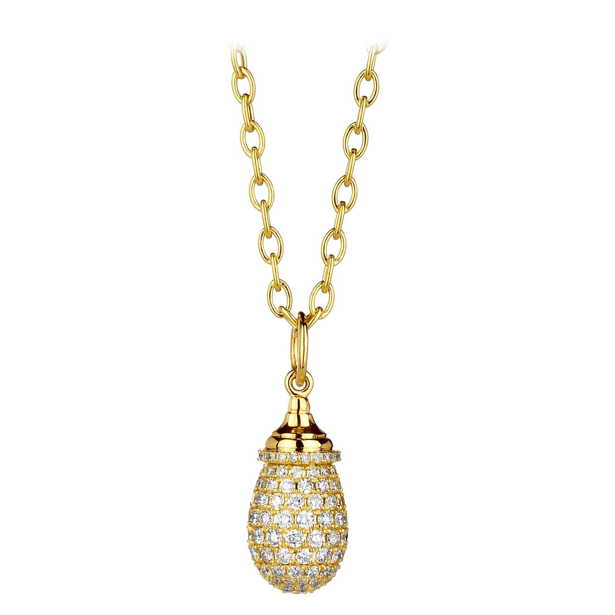 Syna Yellow Gold Mini Pave Mogul Drop Pendant with Diamonds For Sale