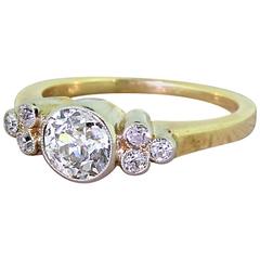 Art Deco 0.85 Carat Old Cut Diamond Gold Platinum Engagement Ring