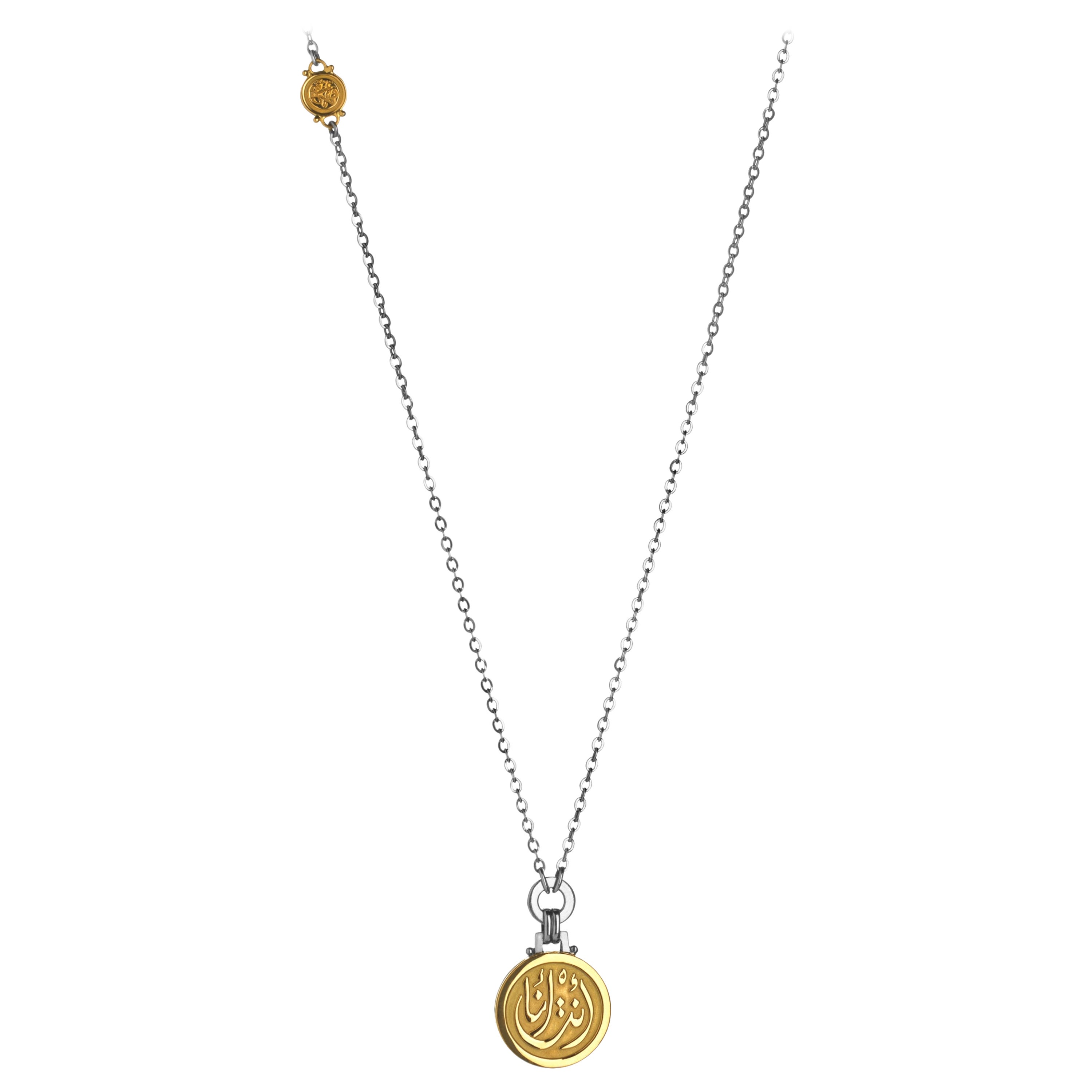 18 Karat Gold, Sterling Silver Sapphire and Diamond Calligraphy Pendant ...