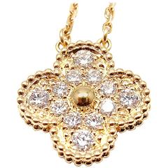 Van Cleef & Arpels Vintage Alhambra Diamond Gold Pendant Necklace